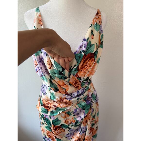 Express Floral Faux Wrap Midi Dress Women‎ M Spaghetti Strap Tulip Hem Cocktail - Picture 7 of 14